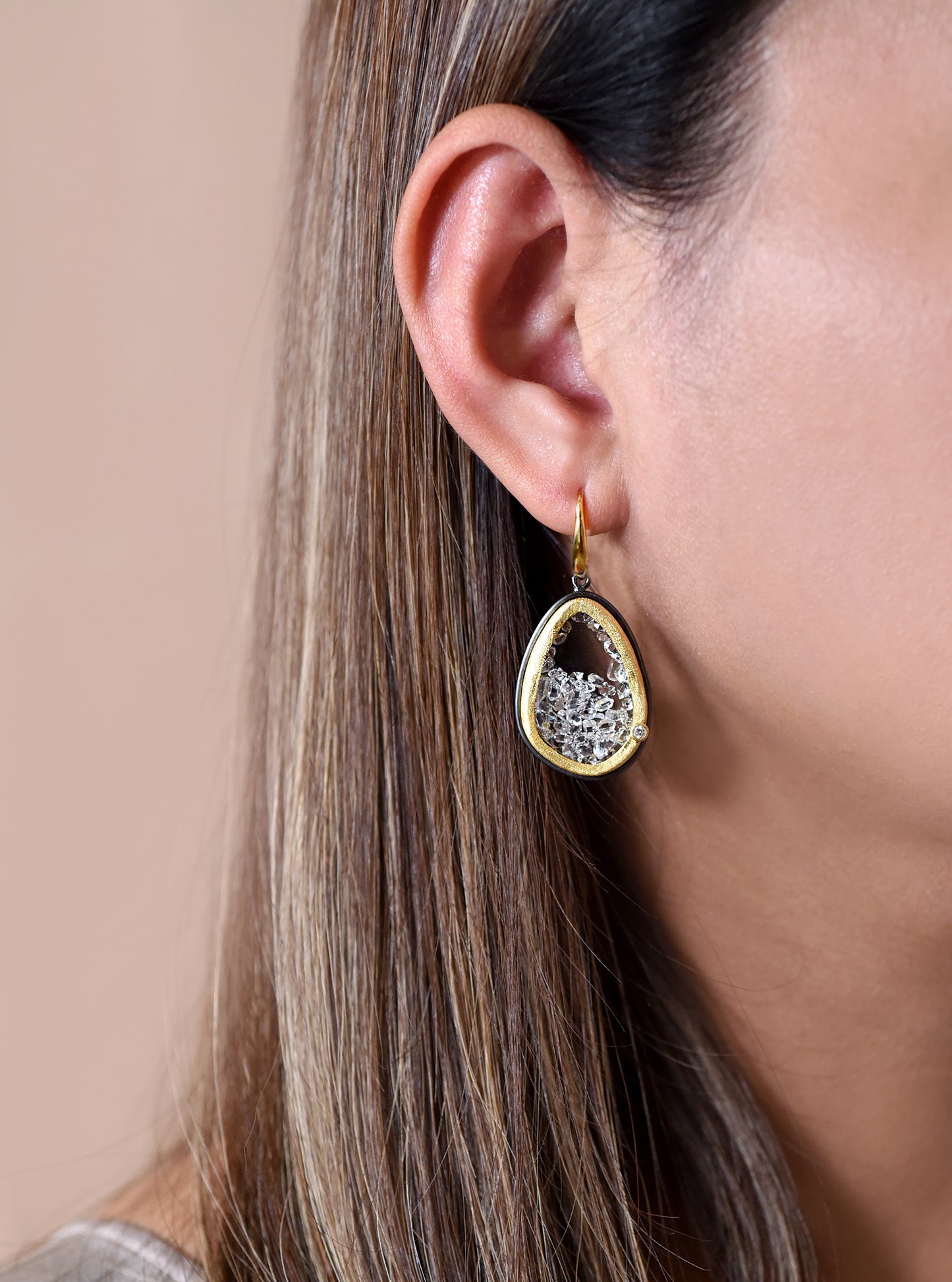 Floating Herkimer Diamond Quartz Earring