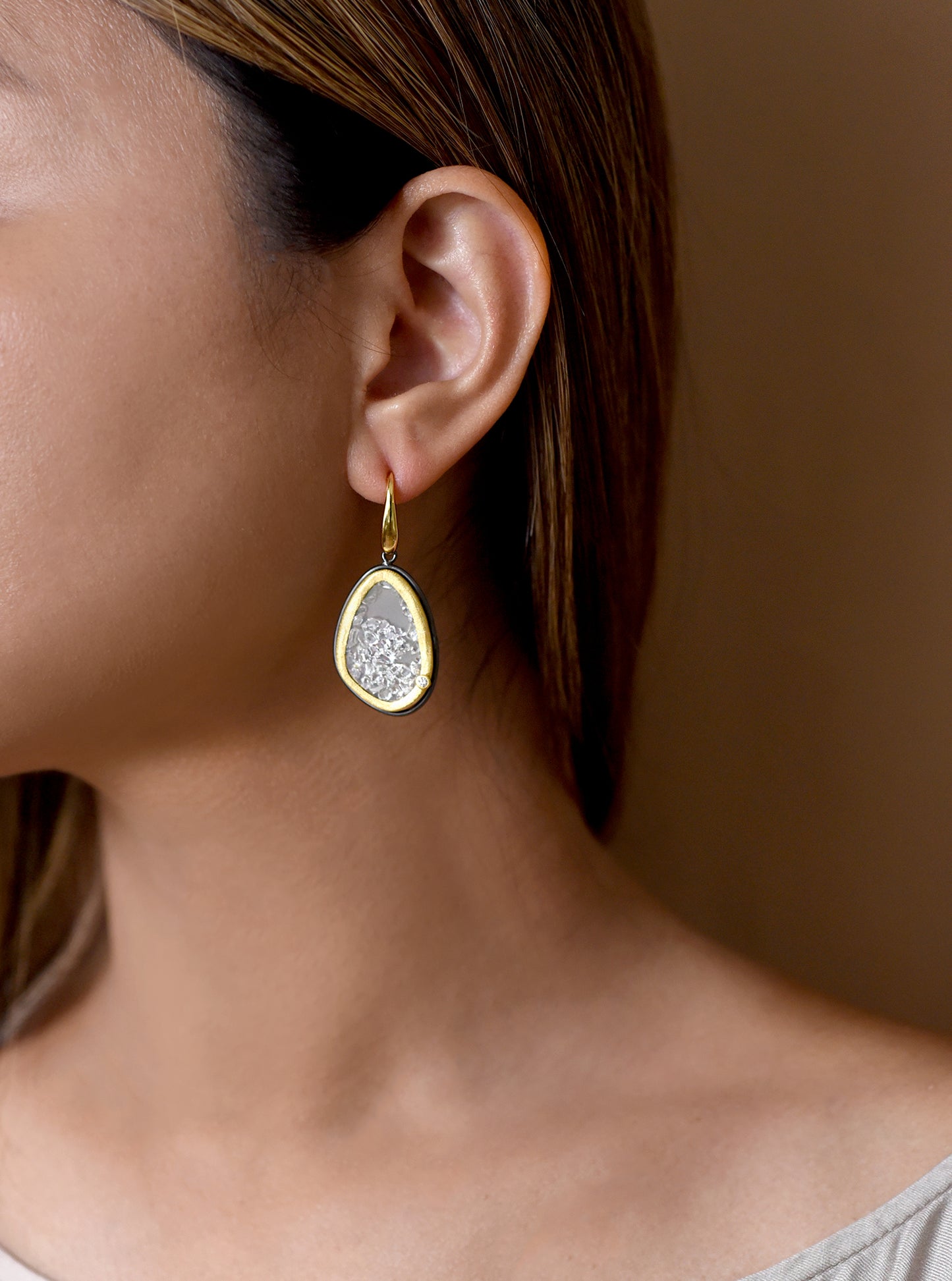 Floating Herkimer Diamond Quartz Earring