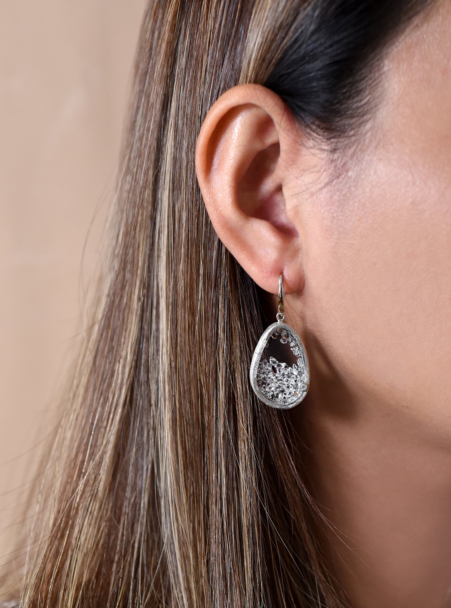 Floating Herkimer Diamond Quartz Earring