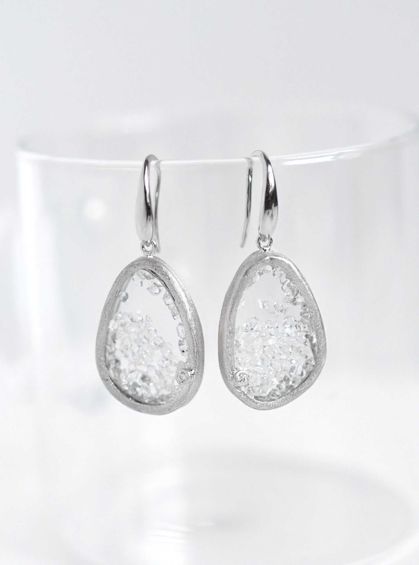 Floating Herkimer Diamond Quartz Earring