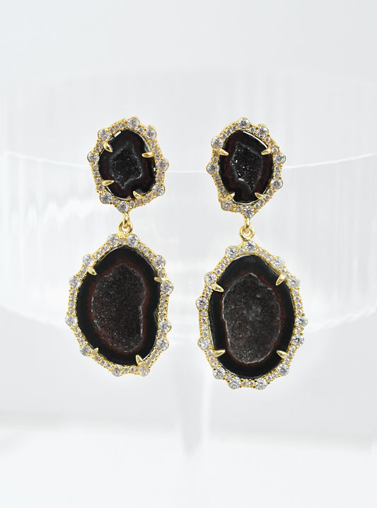 Double Freeform CZ Rim Geode Earring