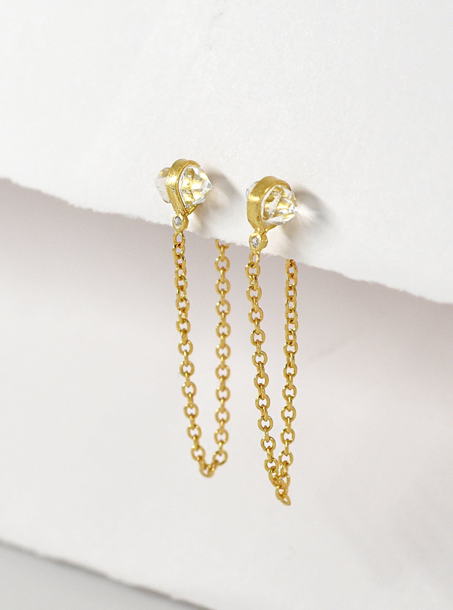 Herkimer Diamond Drop Chain with Diamond Earrings