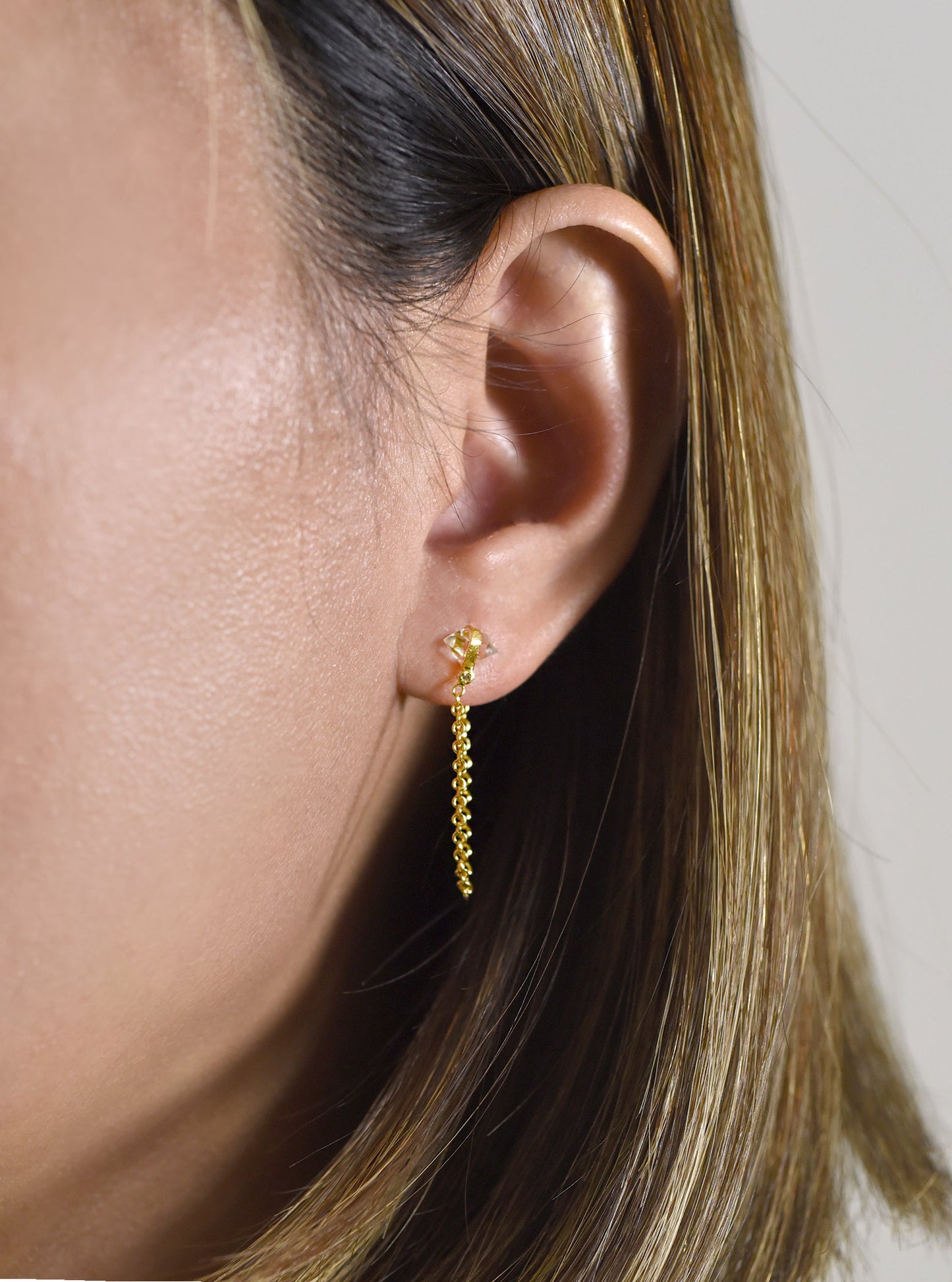 Herkimer Diamond Drop Chain with Diamond Earrings