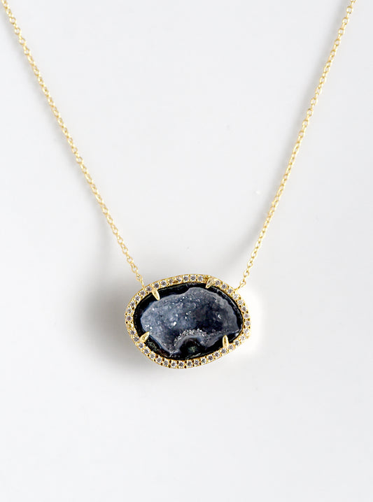 Geode Slice with Cubic Zircon Necklace