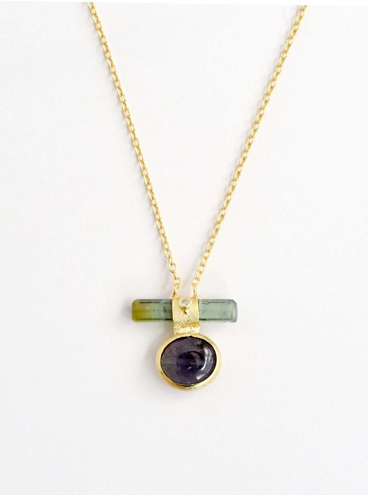 Double Tourmaline Horizontal Bar With Diamond Necklace