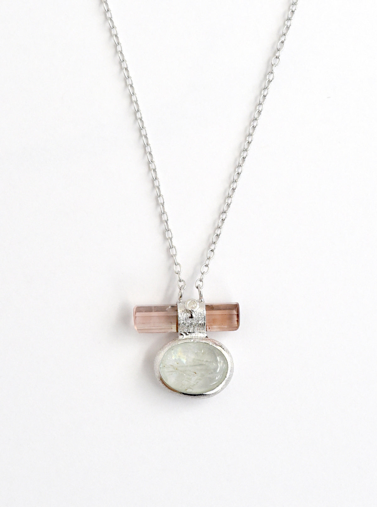 Double Tourmaline Horizontal Bar With Diamond Necklace