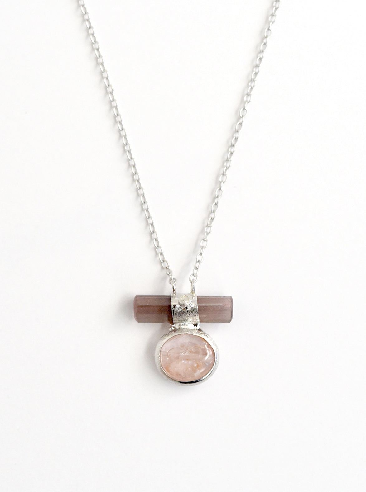 Double Tourmaline Horizontal Bar With Diamond Necklace