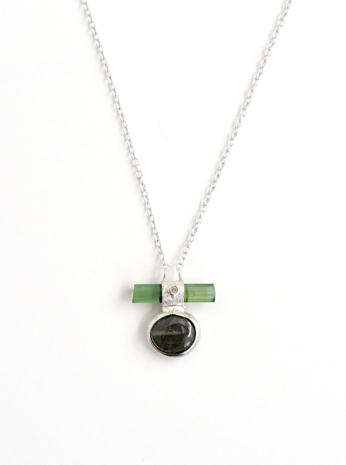 Double Tourmaline Horizontal Bar With Diamond Necklace