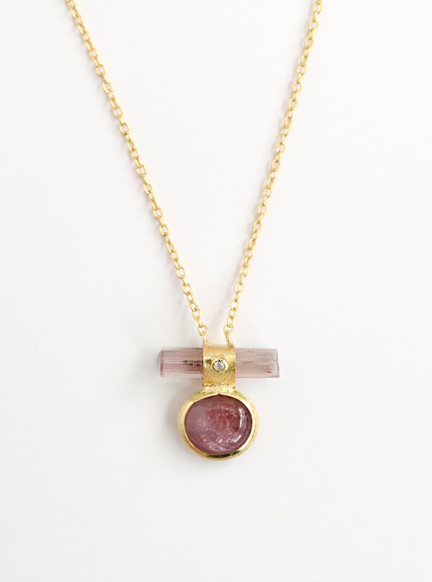 Double Tourmaline Horizontal Bar With Diamond Necklace