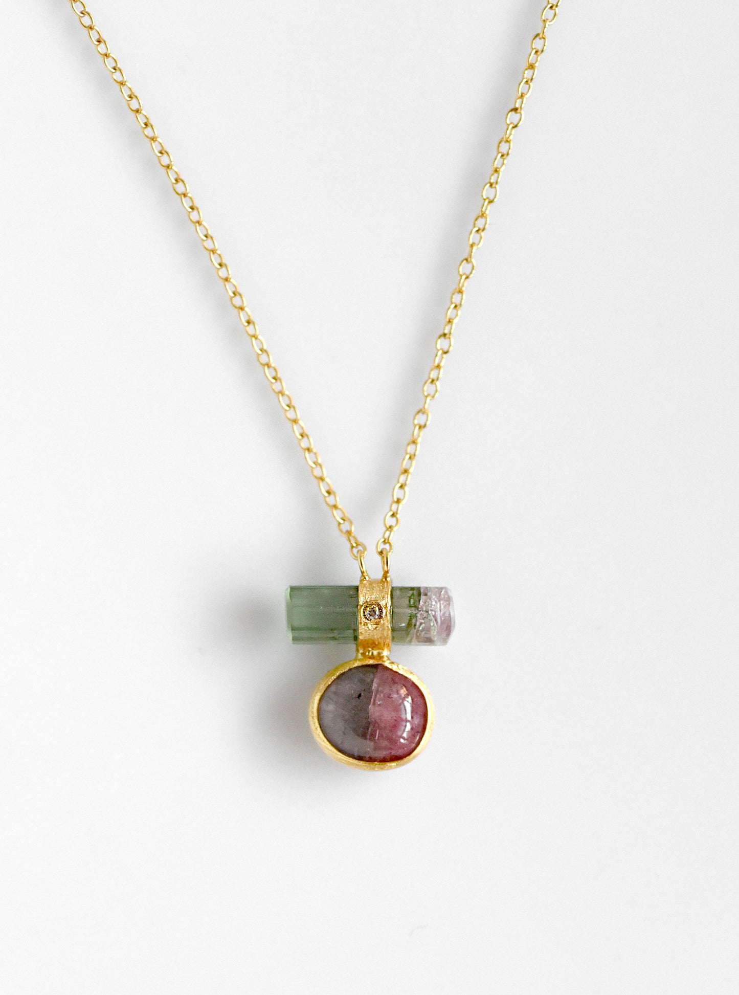 Double Tourmaline Horizontal Bar With Diamond Necklace