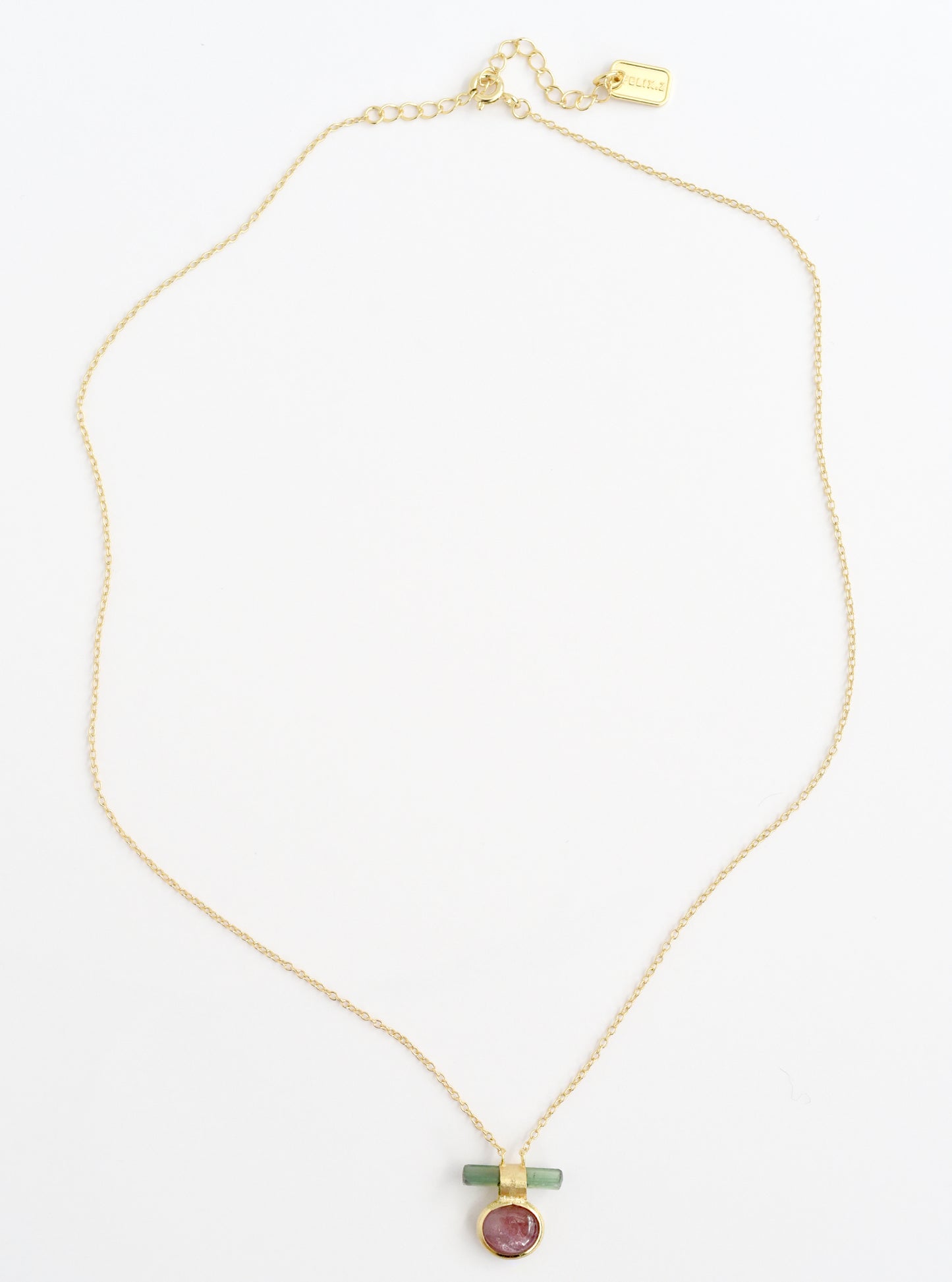 Double Tourmaline Horizontal Bar With Diamond Necklace