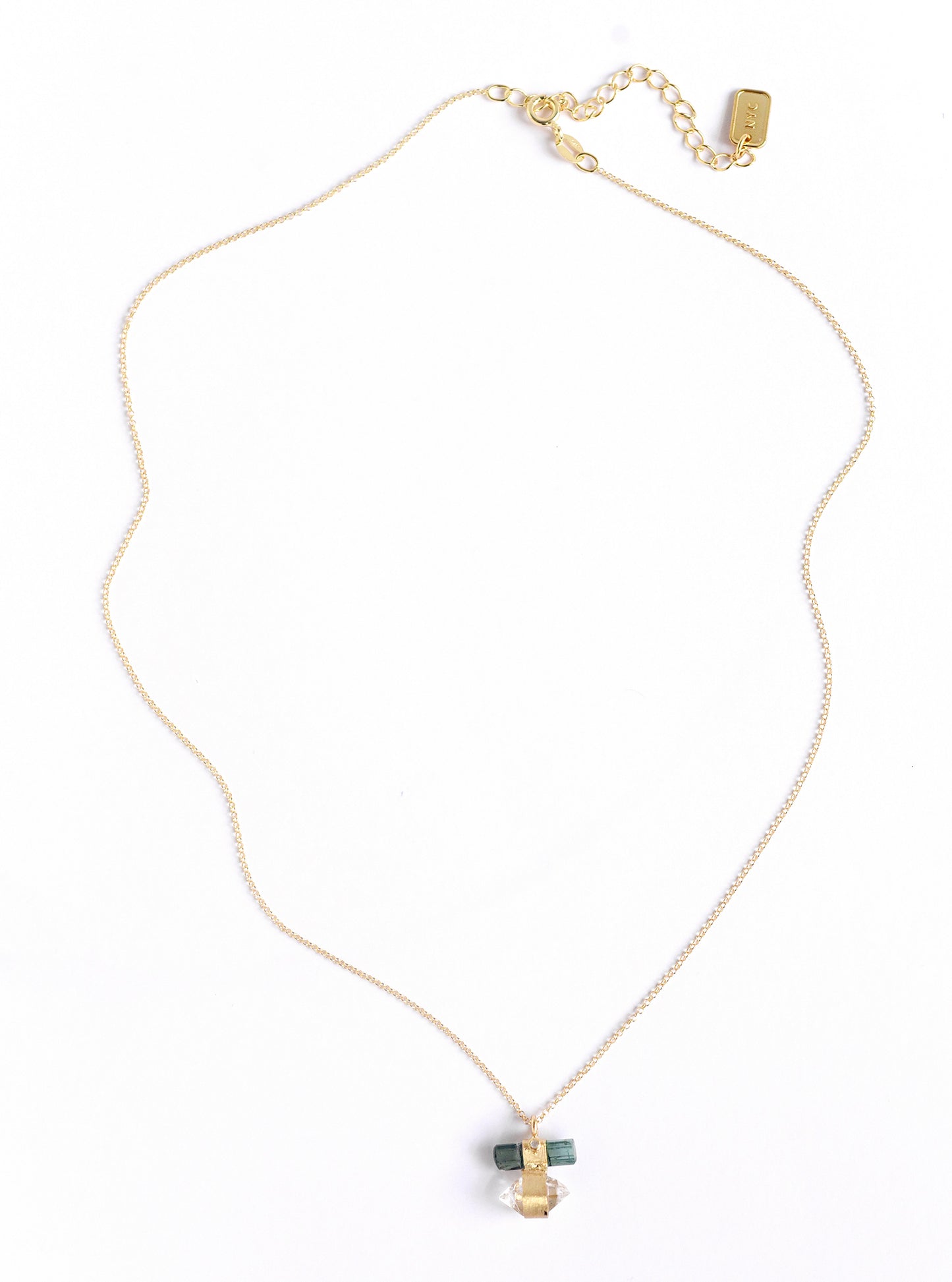 Tourmaline Bar Attached Ponit Herkimer Quartz with Diamond Necklace