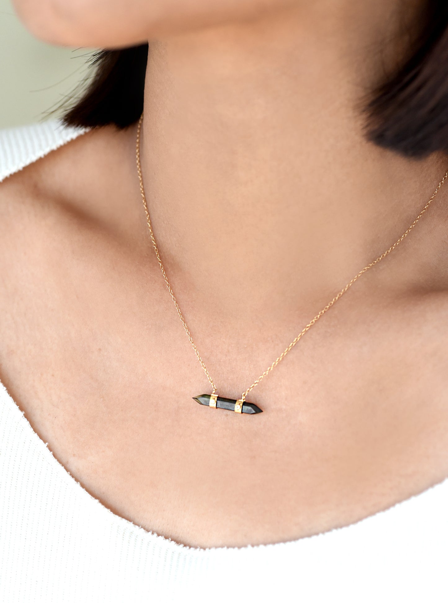 Faceted Point Tourmaline Bar With Diamond Necklace