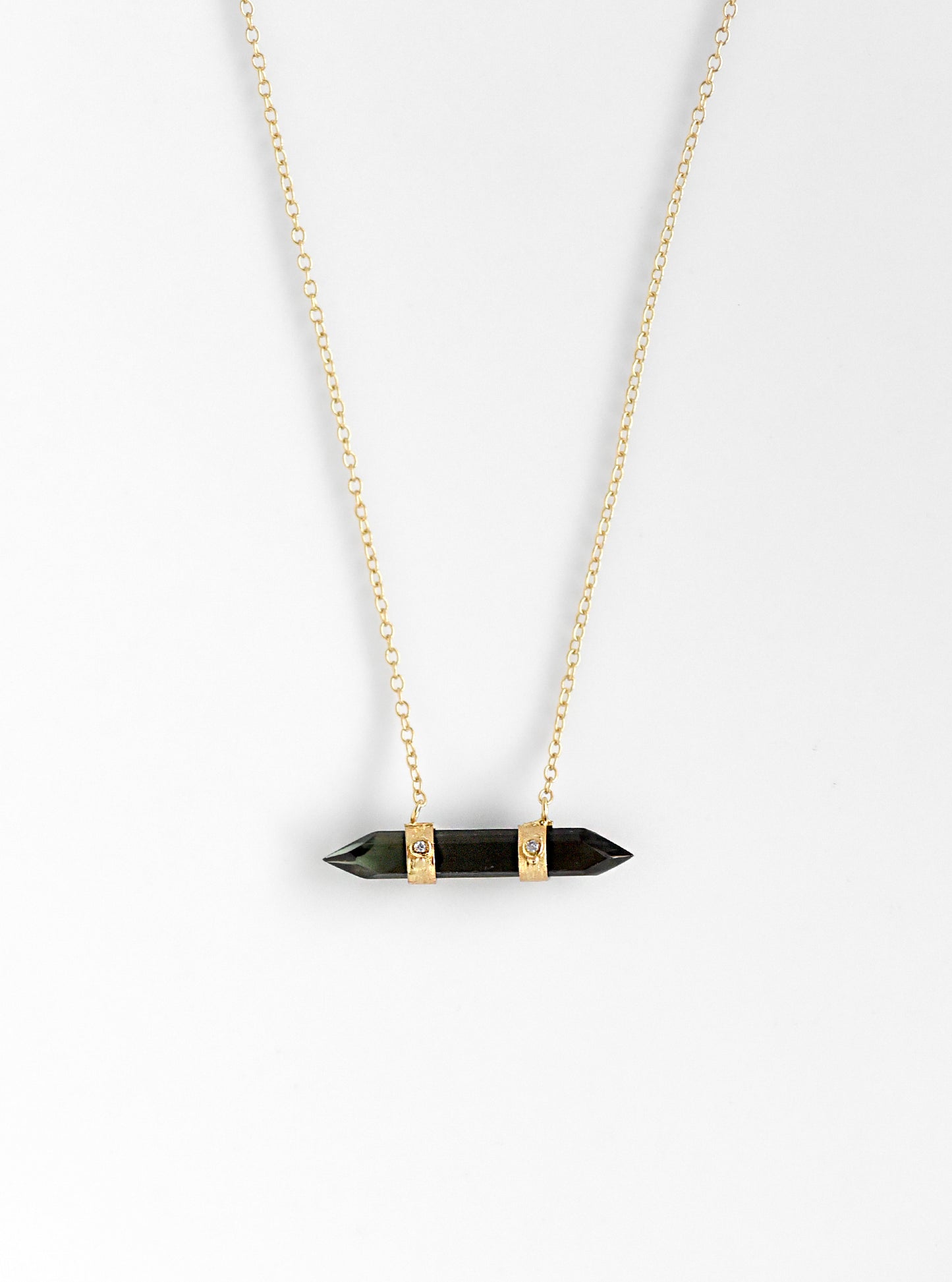 Faceted Point Tourmaline Bar With Diamond Necklace