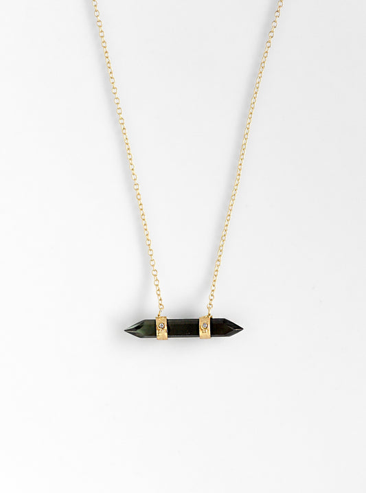 Faceted Point Tourmaline Bar With Diamond Necklace