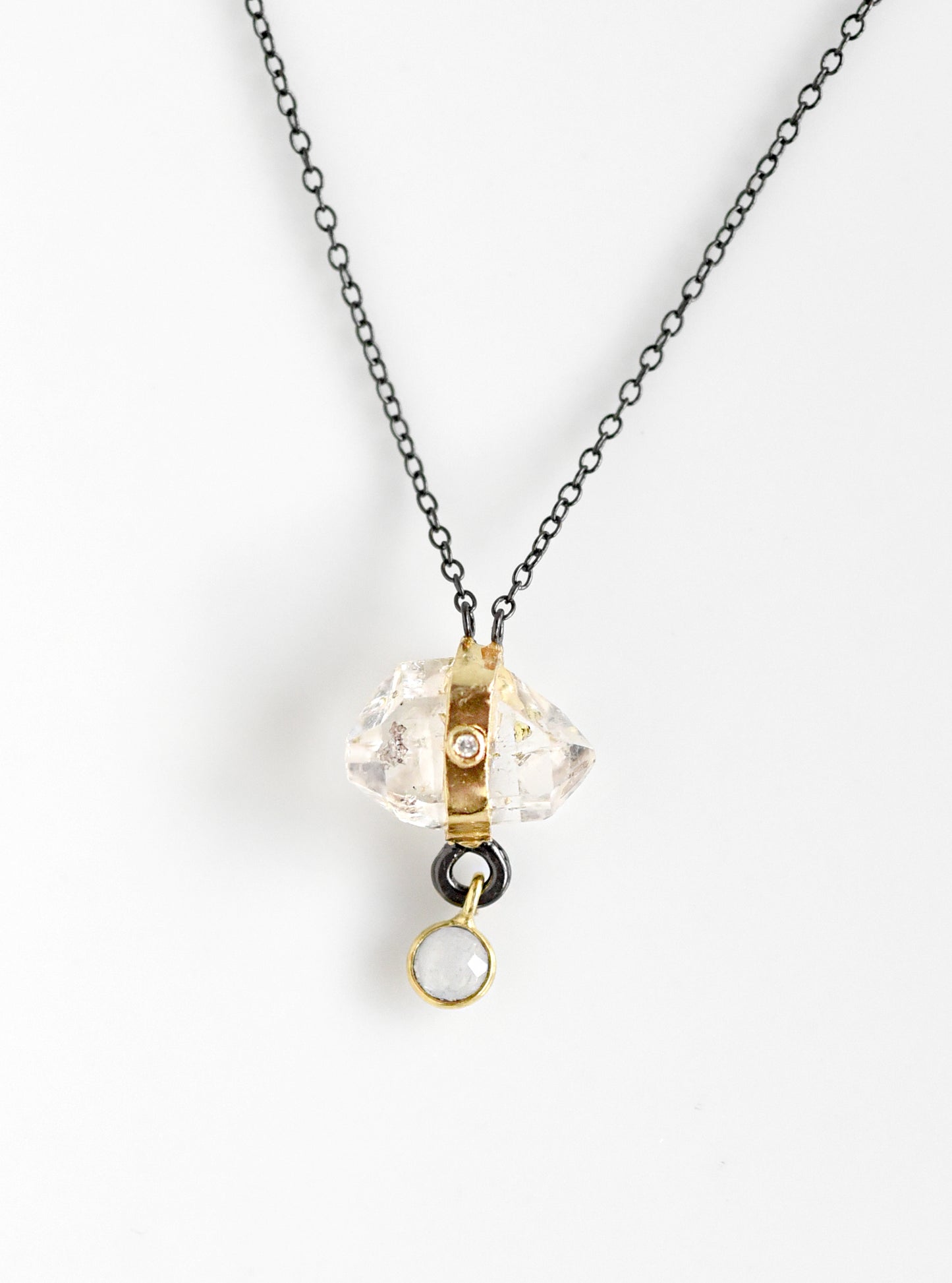 Herkimer Quartz Drop Moonstone with Diamond Necklace