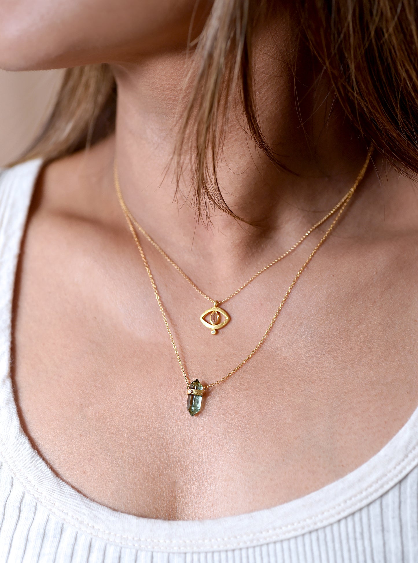 Conical Tourmaline With Diamond Necklace