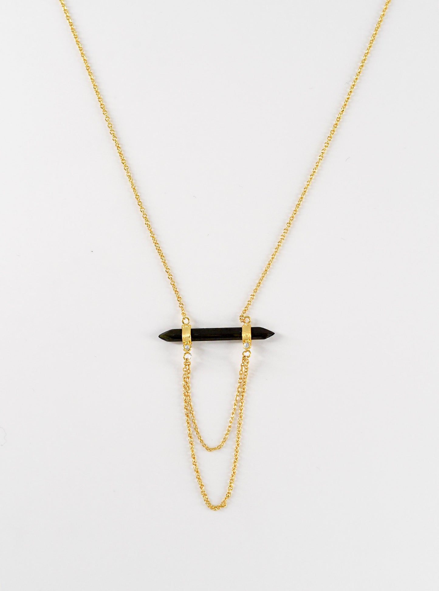 Tourmaline Bar Drop Chain with Dimond Necklace
