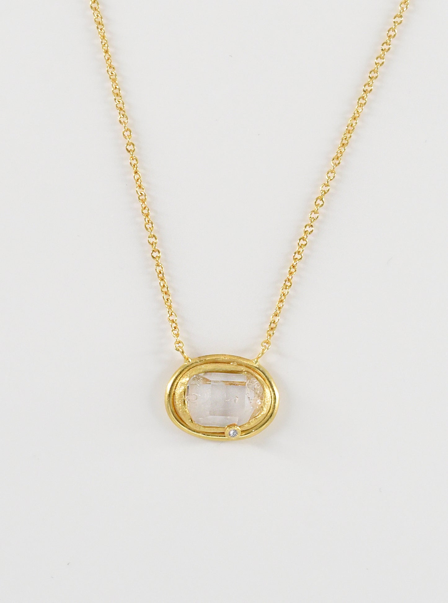 Mini Herkimer Quartz Double Bezel Necklace