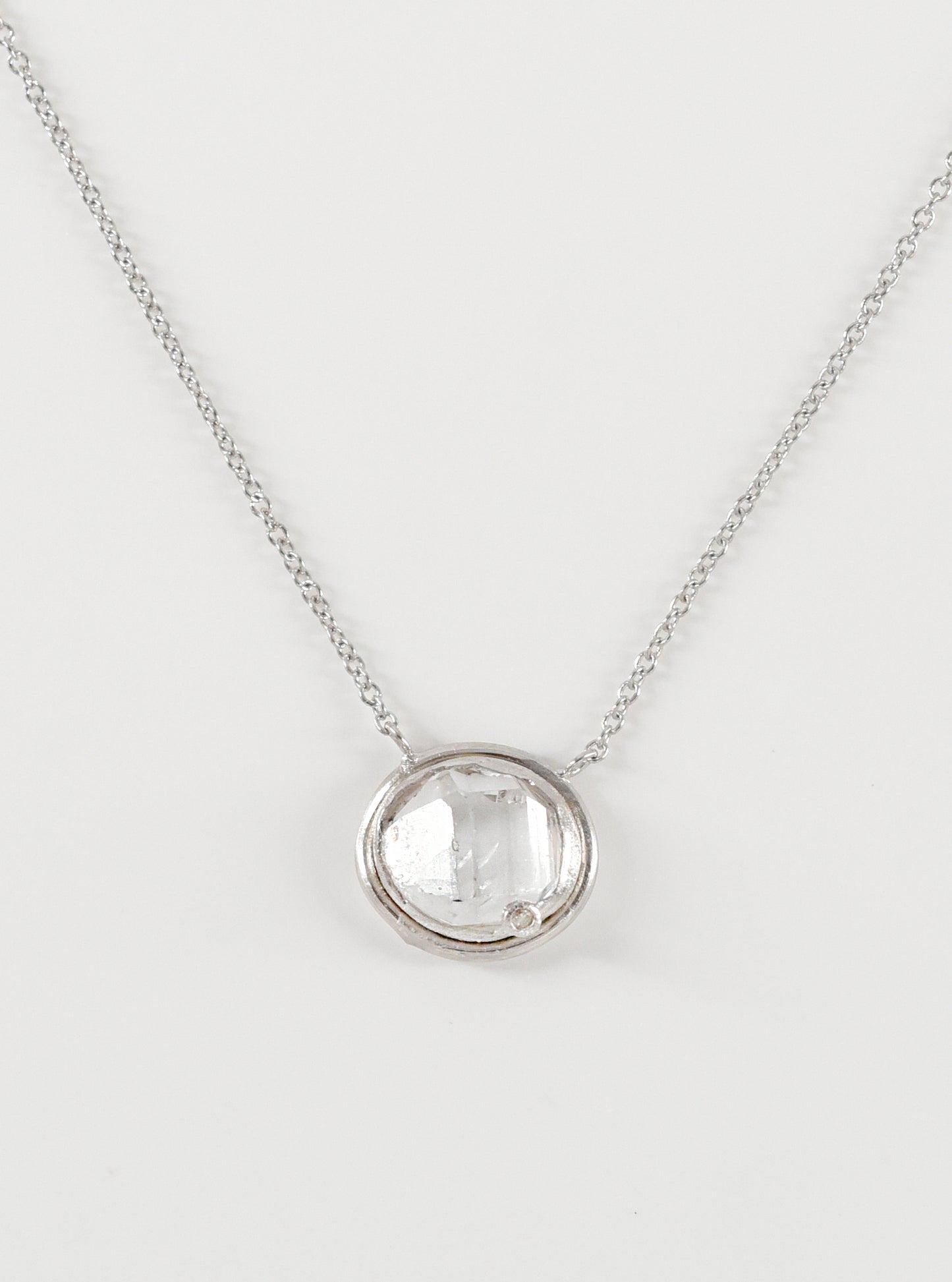 Mini Herkimer Quartz Double Bezel Necklace