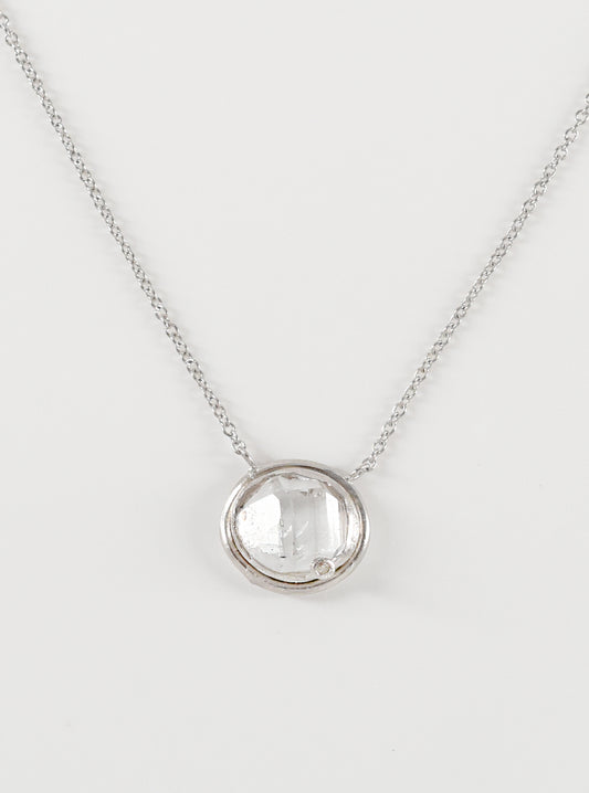 Mini Herkimer Quartz  Double Bezel Necklace