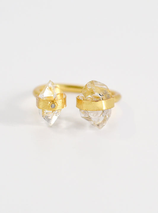 Double Herkimer Diamond with Diamond Open Ring