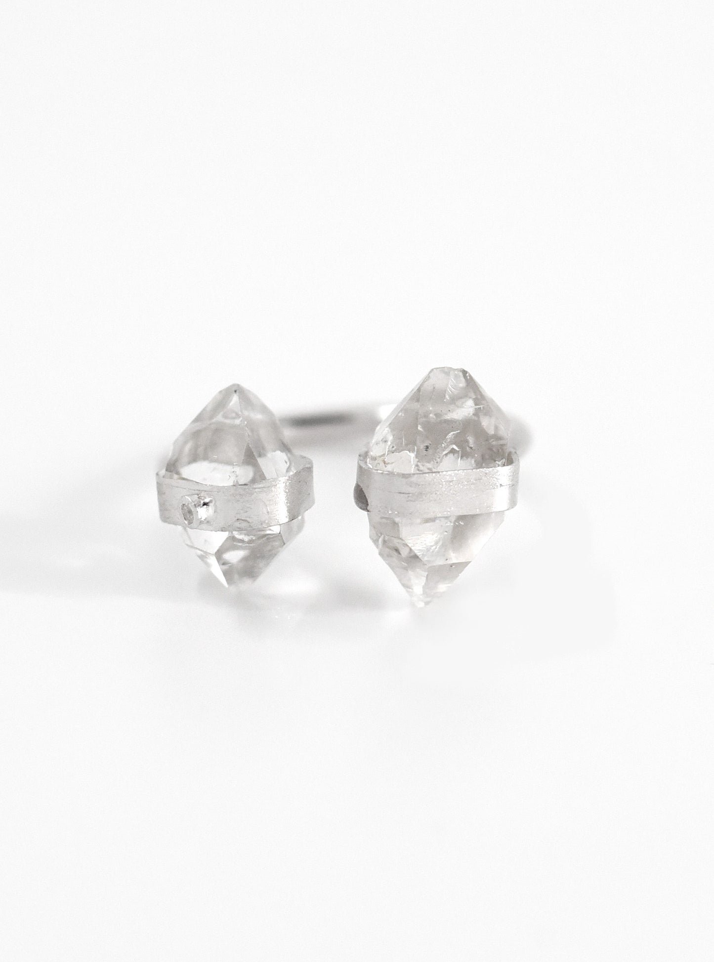 Double Herkimer Diamond with Diamond Open Ring