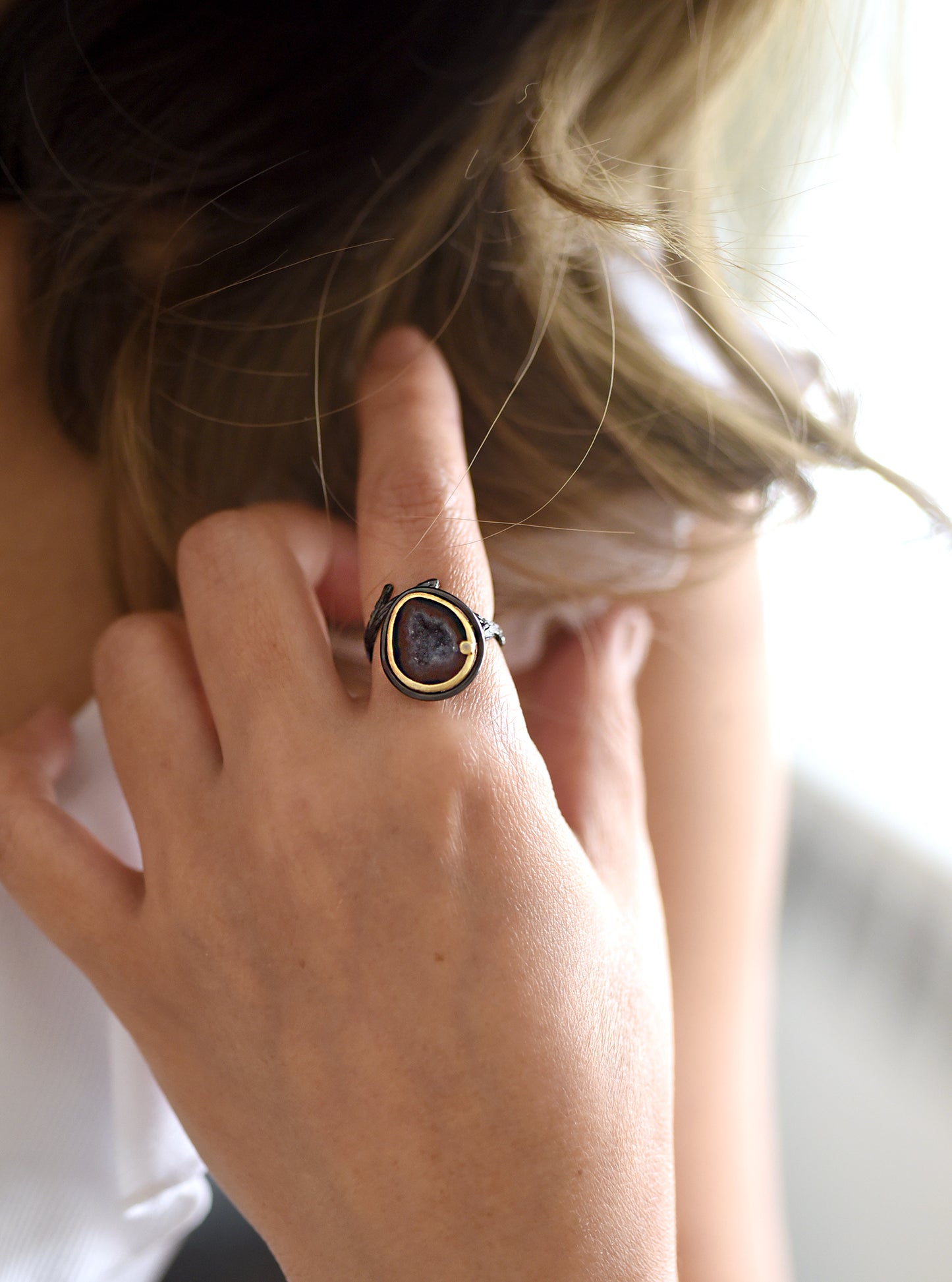 Geode Branch With Diamond Ring