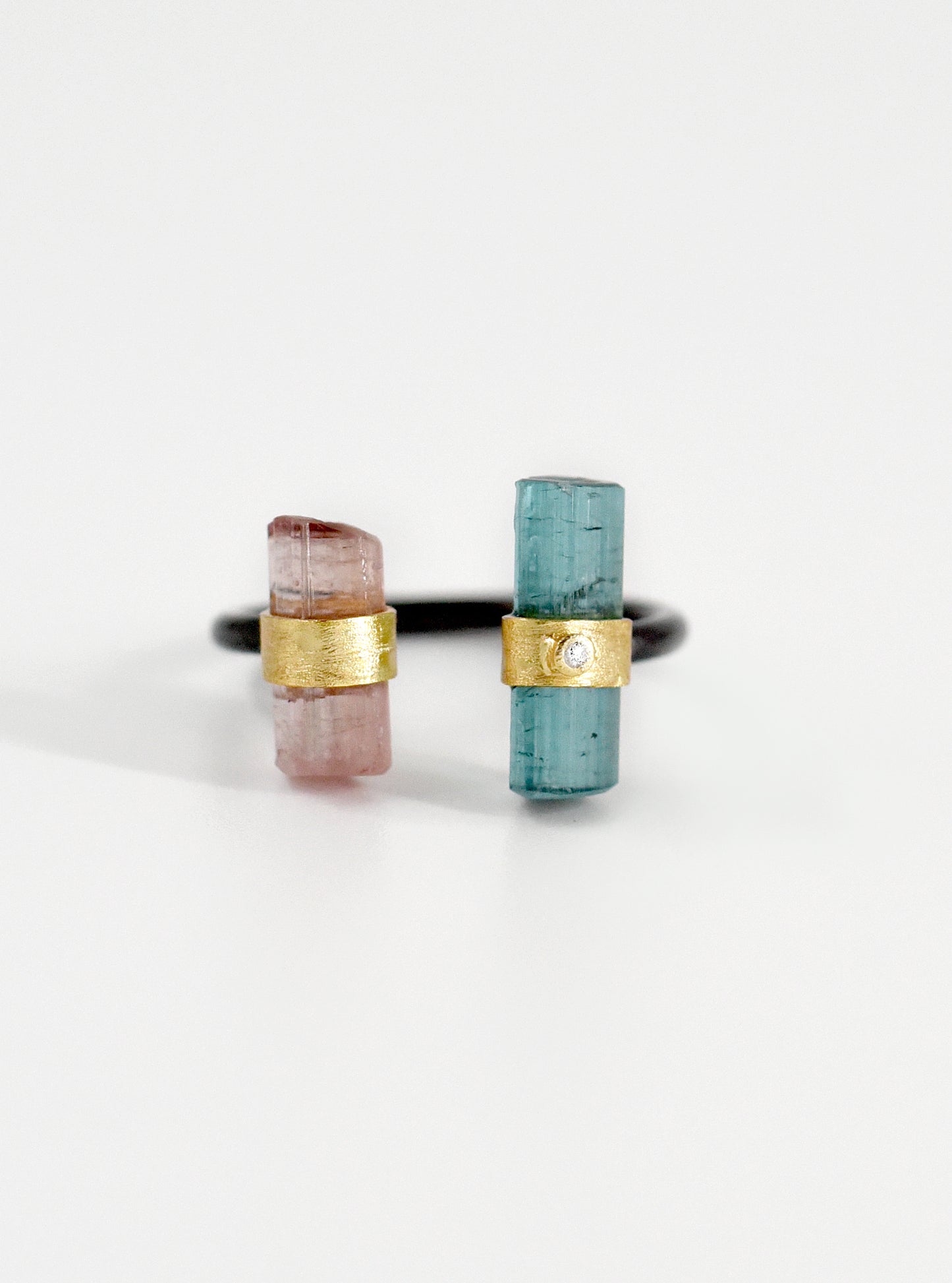 Tourmaline Parallel Double Bar With Diamond Ring