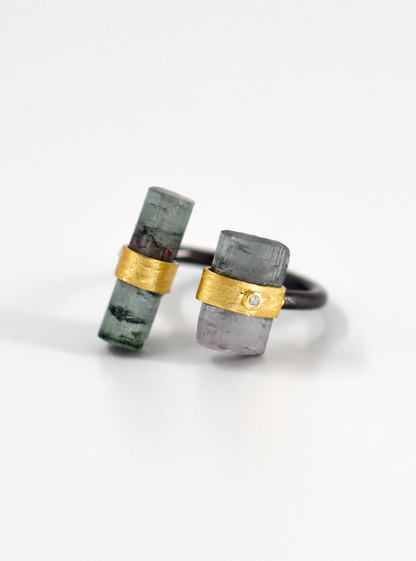 Tourmaline Parallel Double Bar With Diamond Ring
