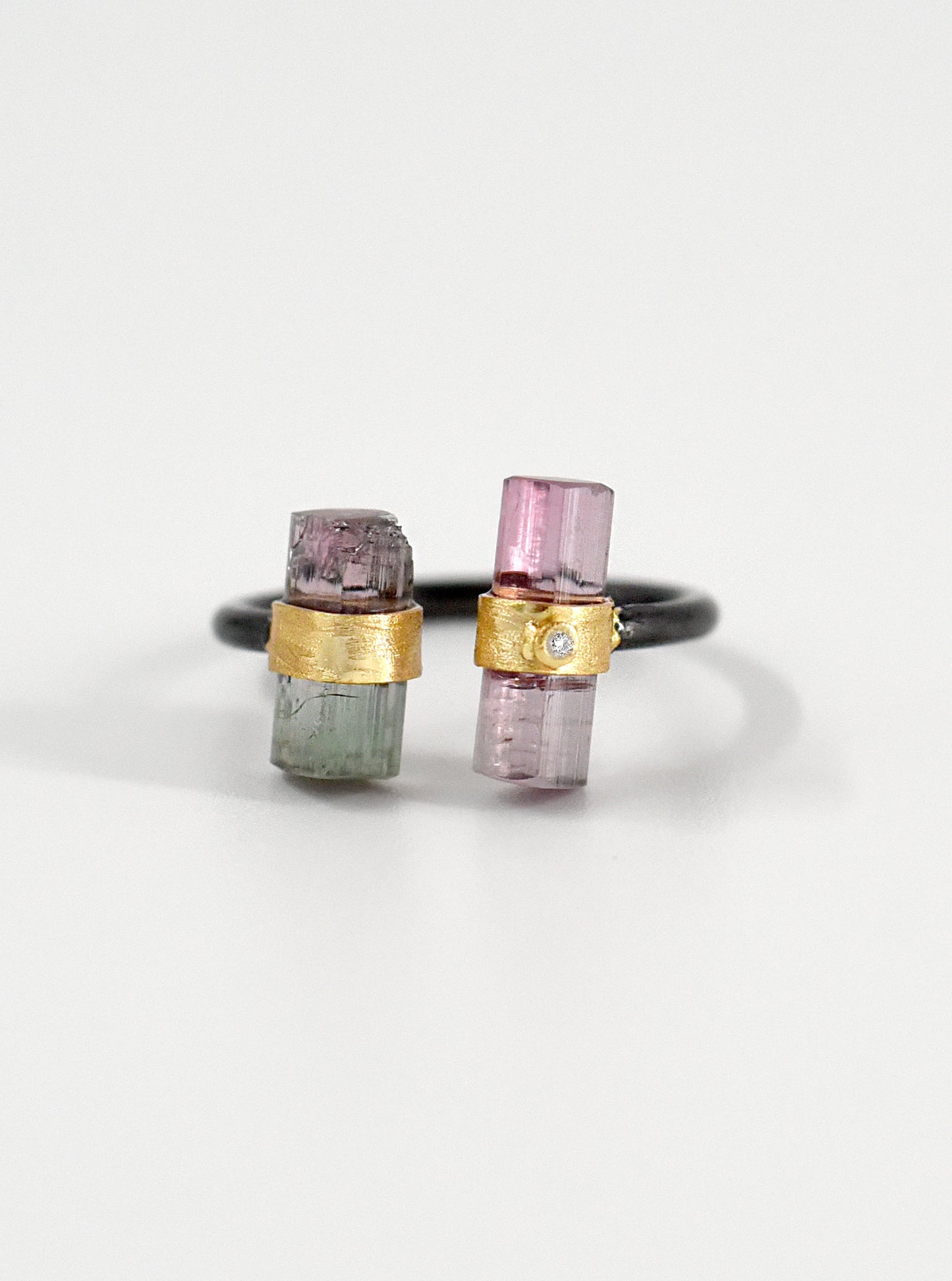 Tourmaline Parallel Double Bar With Diamond Ring
