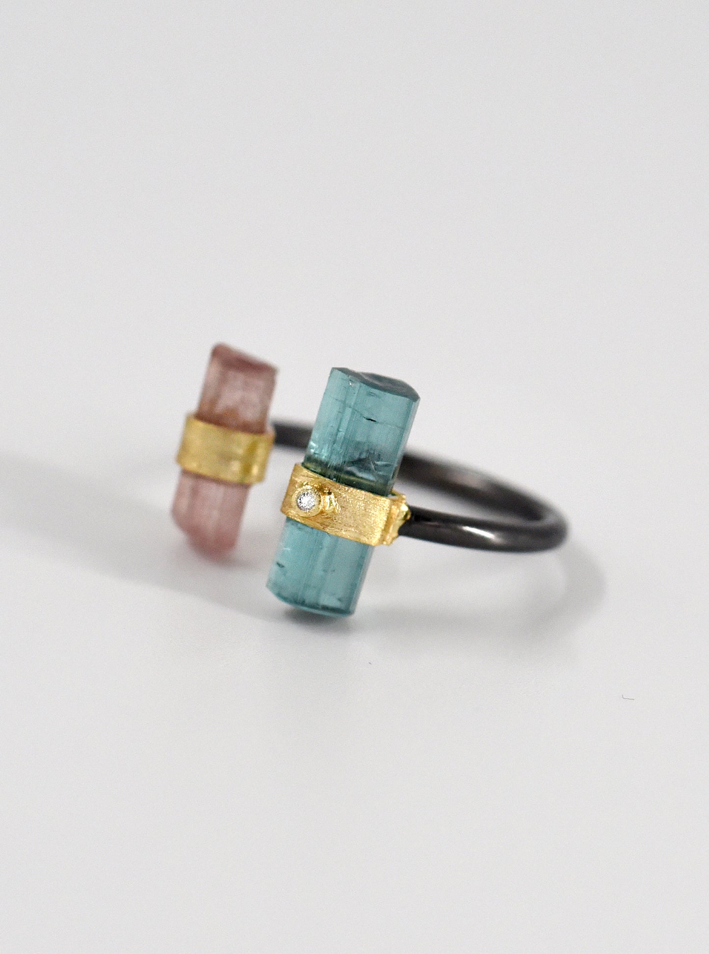 Tourmaline Parallel Double Bar With Diamond Ring