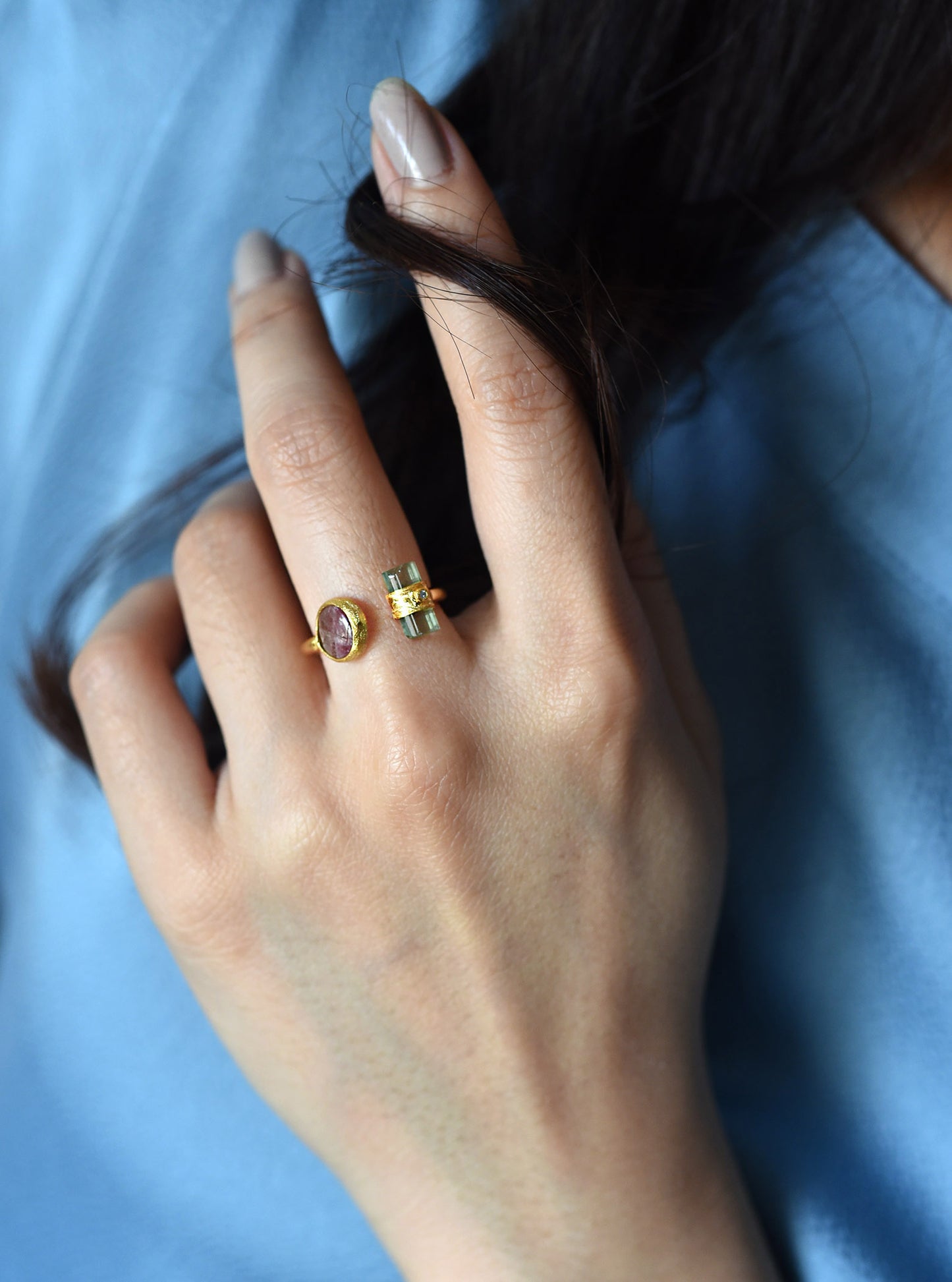 Multi Tourmaline with Diamond Ring
