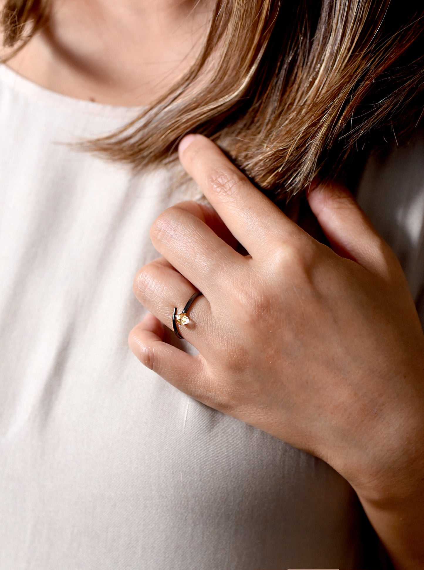 Herkimer Diamond Open Minimalist Nail Ring