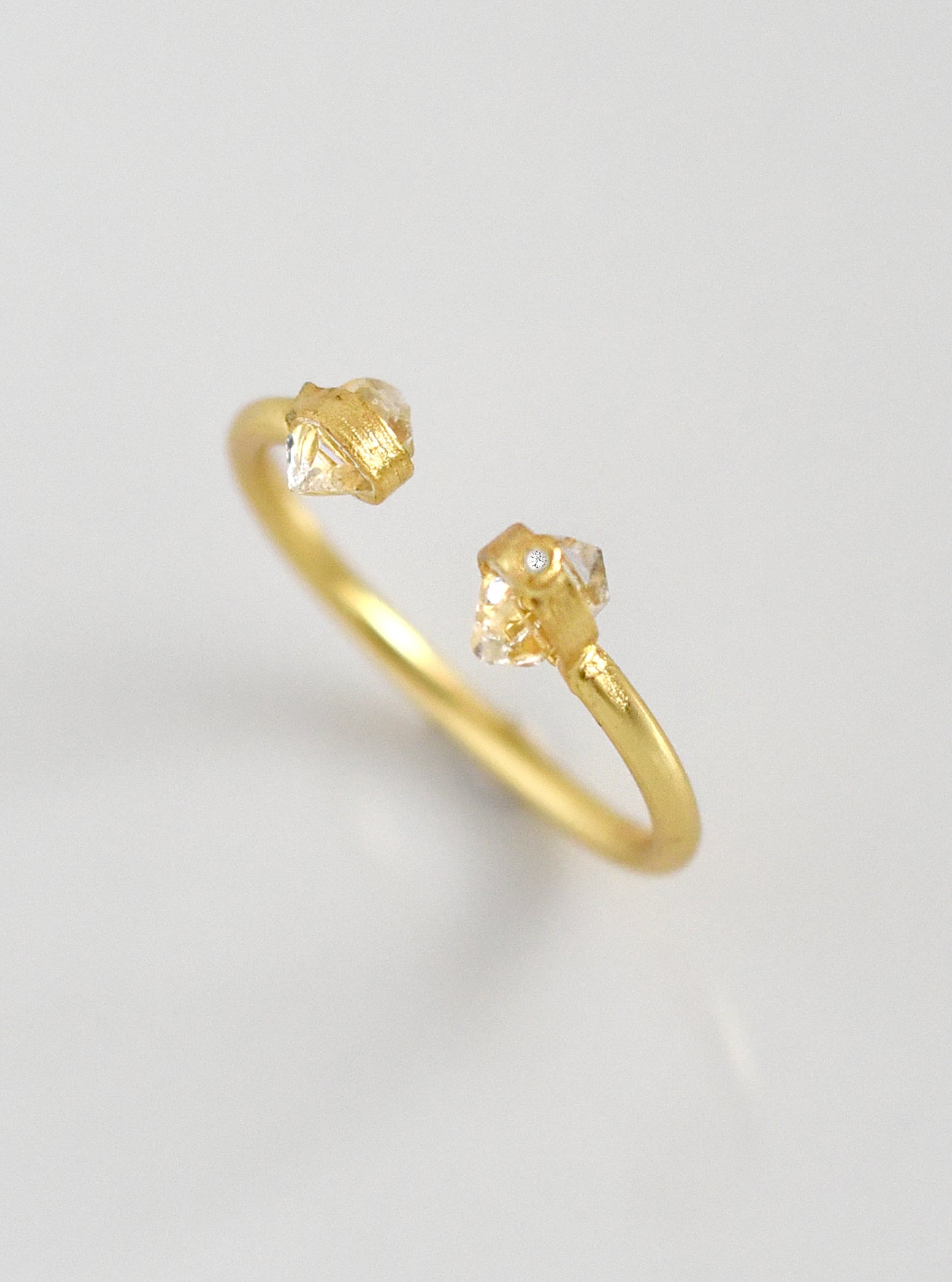 Double Quartz Herkimer Diamond Open Ring