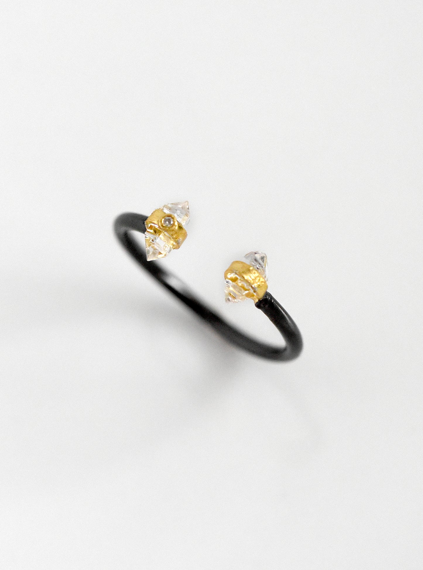 Double Quartz Herkimer Diamond Open Ring