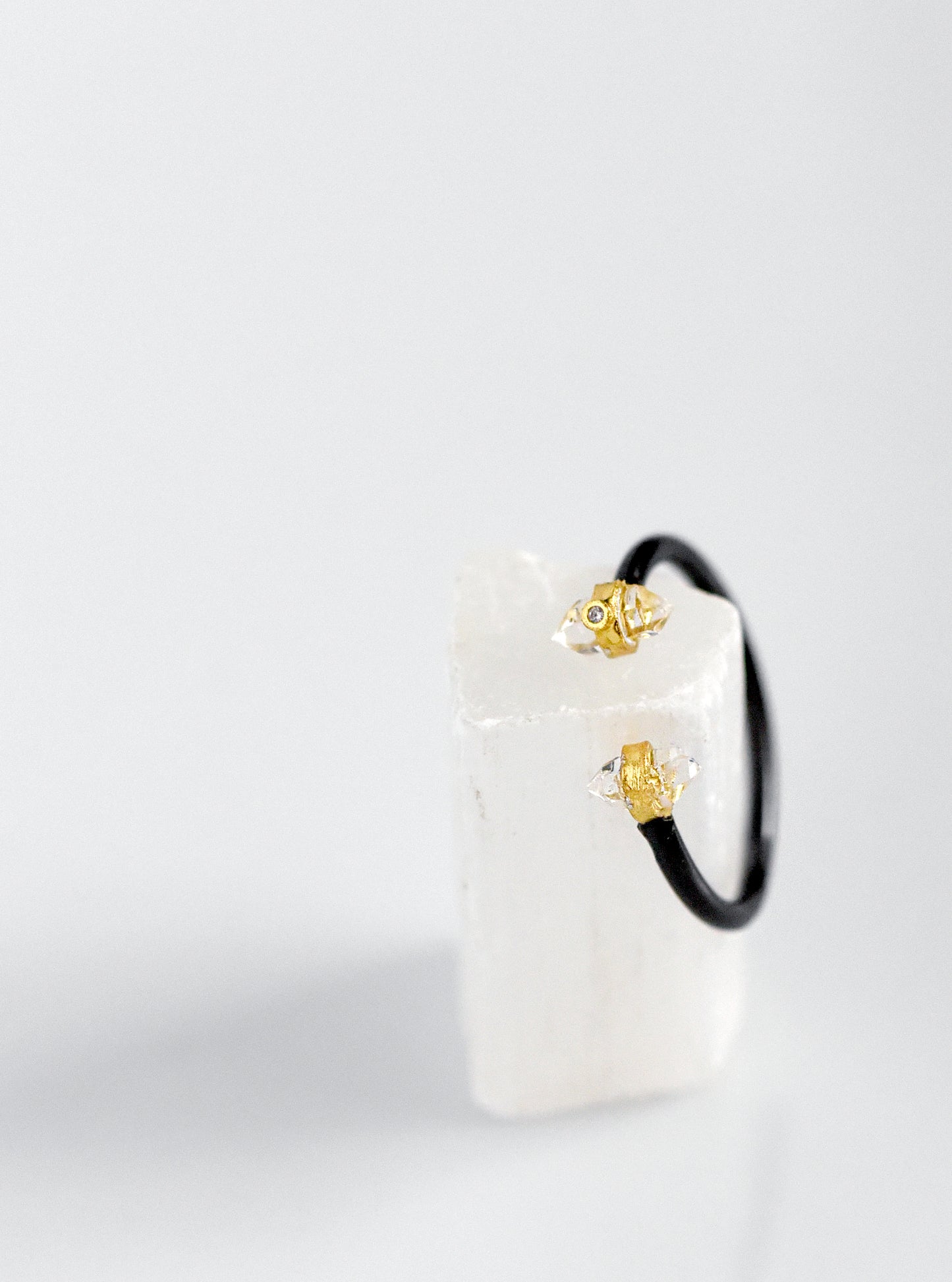 Double Quartz Herkimer Diamond Open Ring
