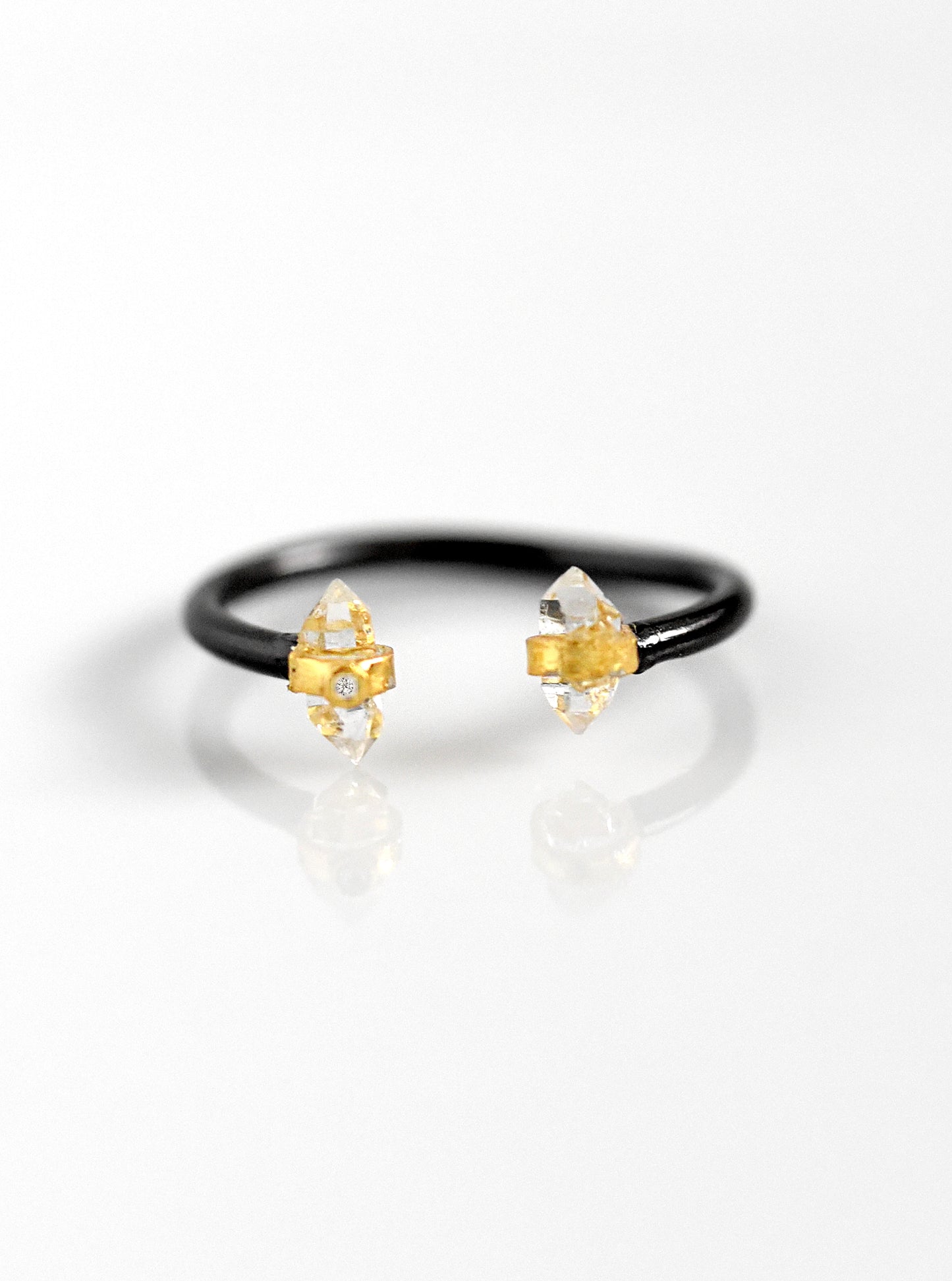 Double Quartz Herkimer Diamond Open Ring