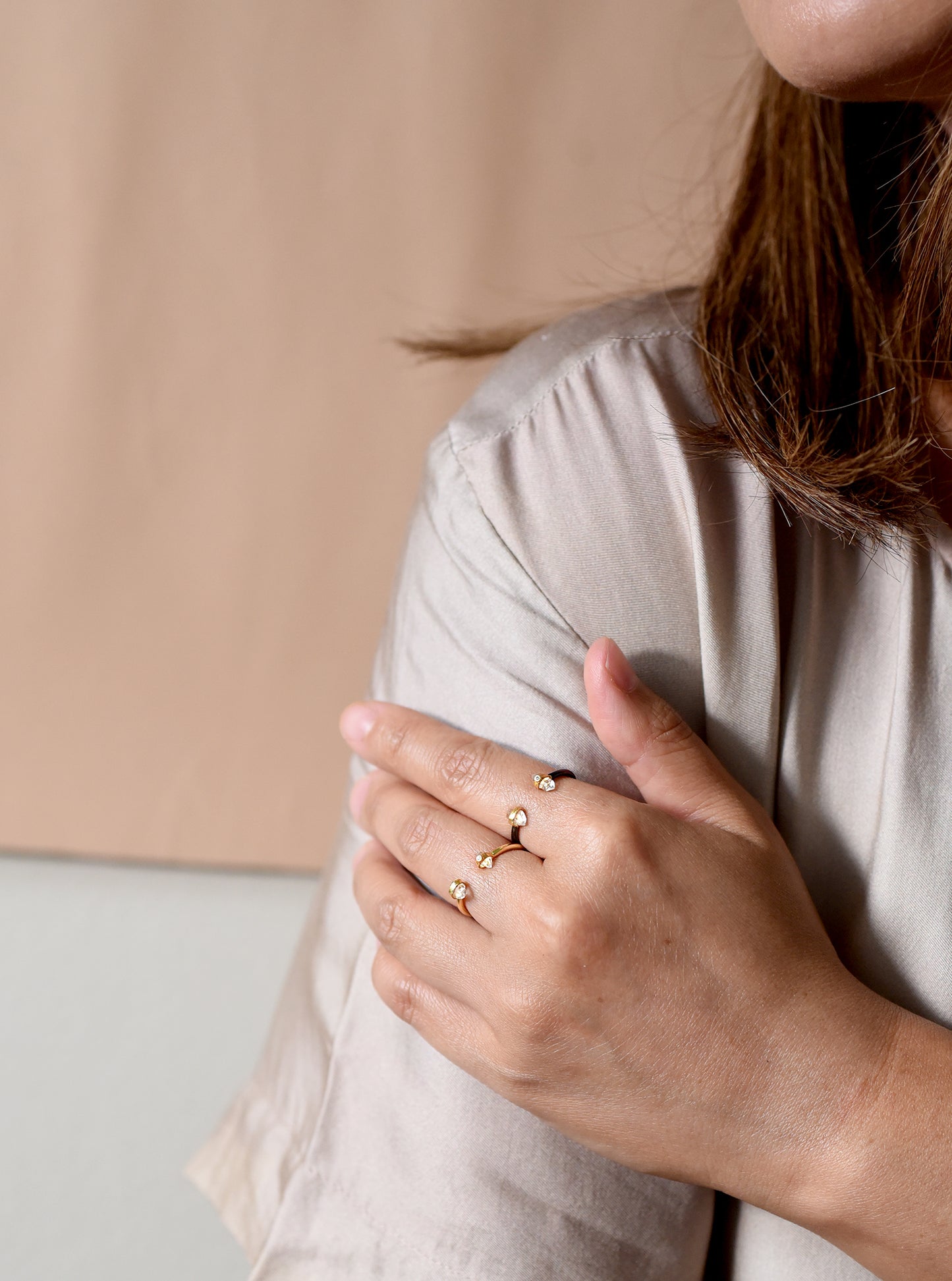 Double Quartz Herkimer Diamond Open Ring