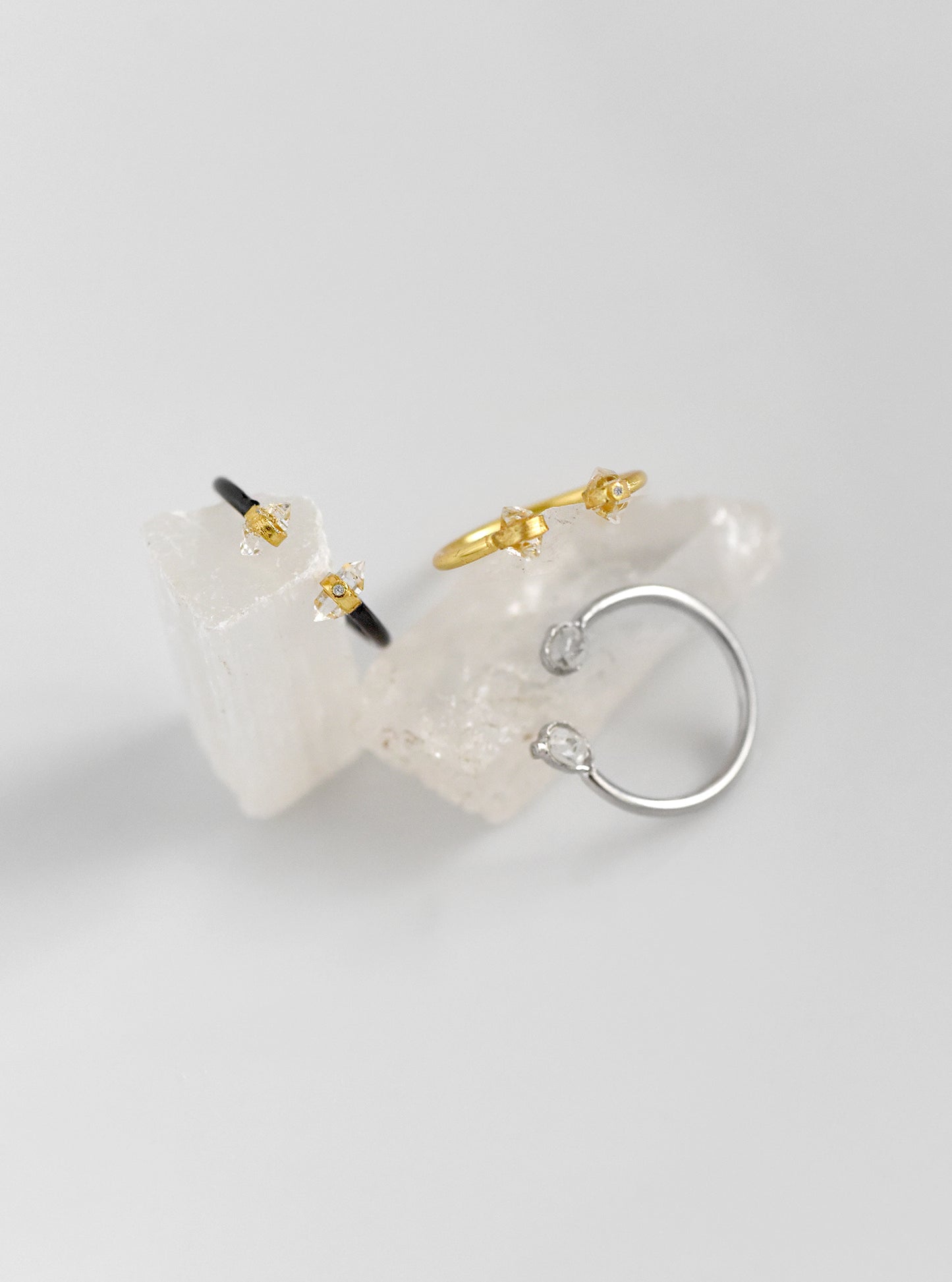 Double Quartz Herkimer Diamond Open Ring