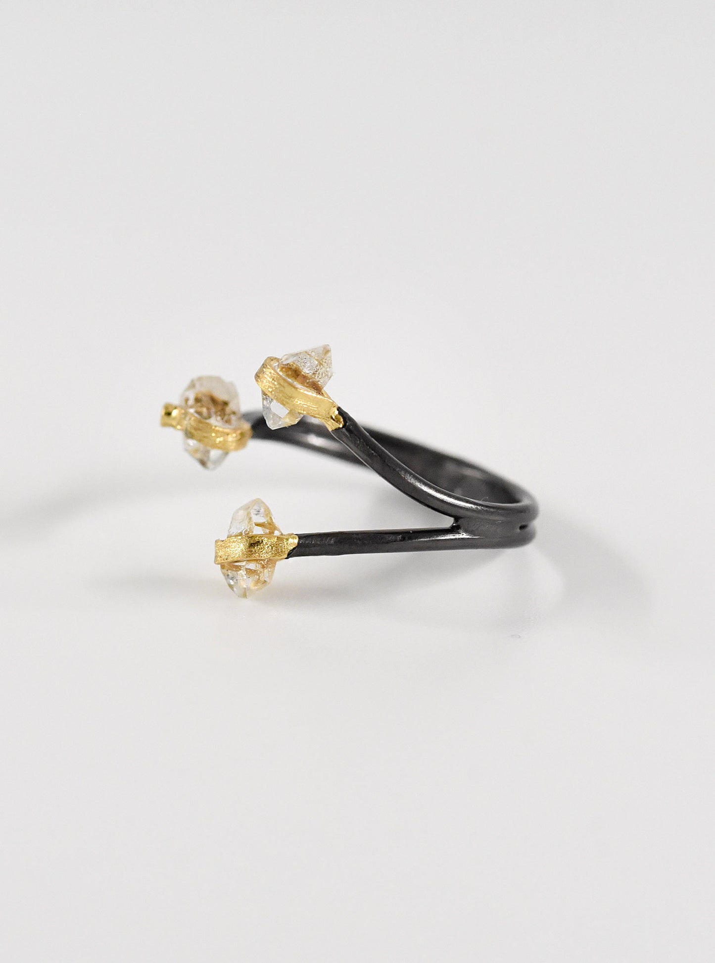 3 Prong Quartz Herkimer Diamond Open Ring