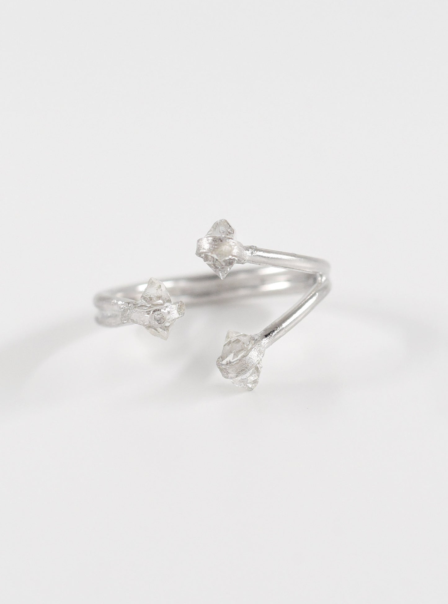 3 Prong Quartz Herkimer Diamond Open Ring