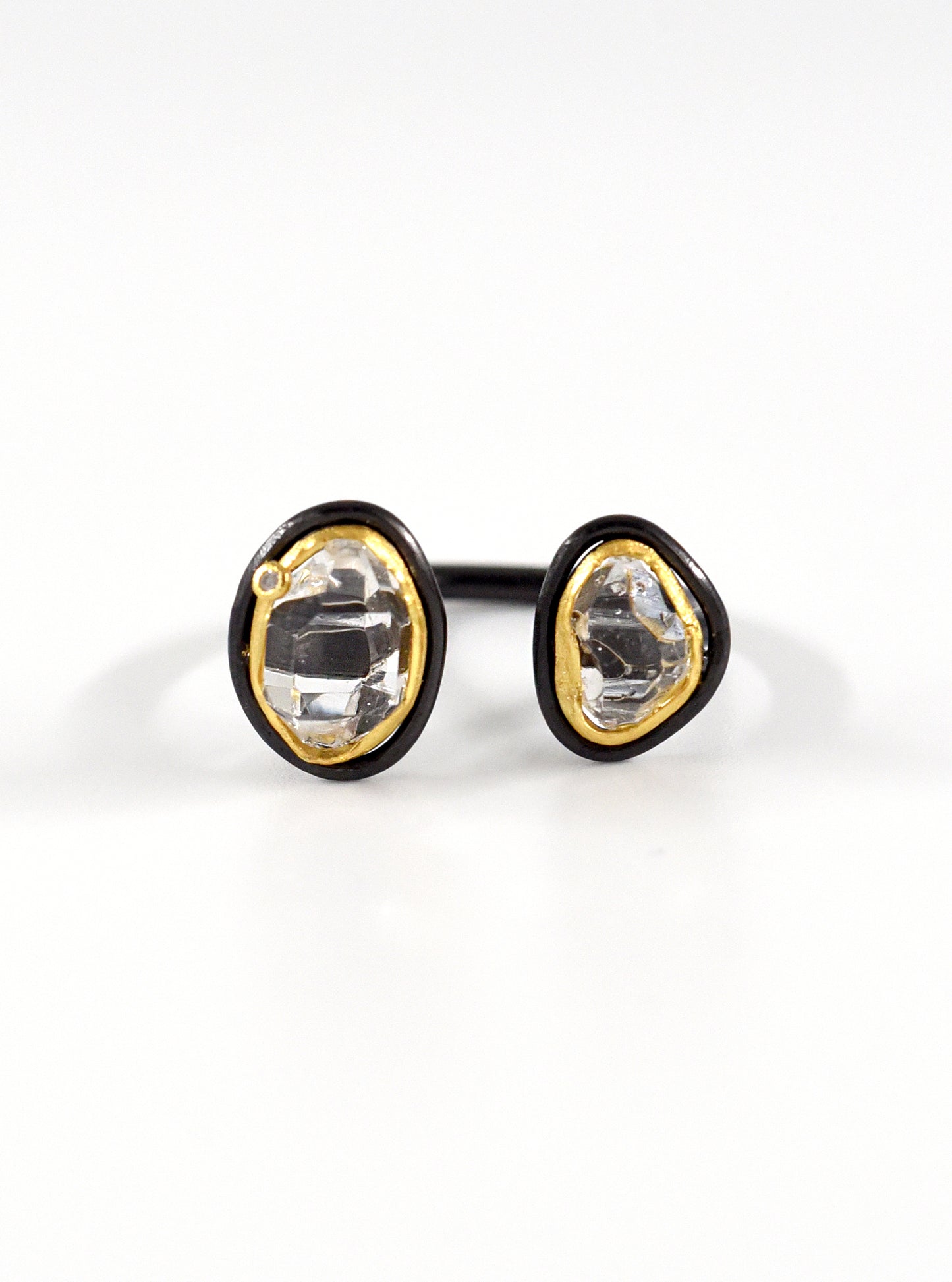Double Bezel Quartz Herkimer Diamond Open Ring