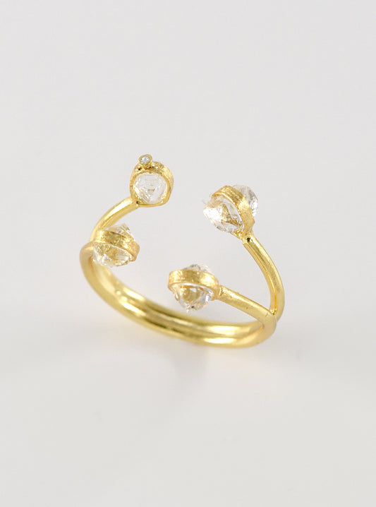 4 Prong Quartz Herkimer Diamond Open Ring