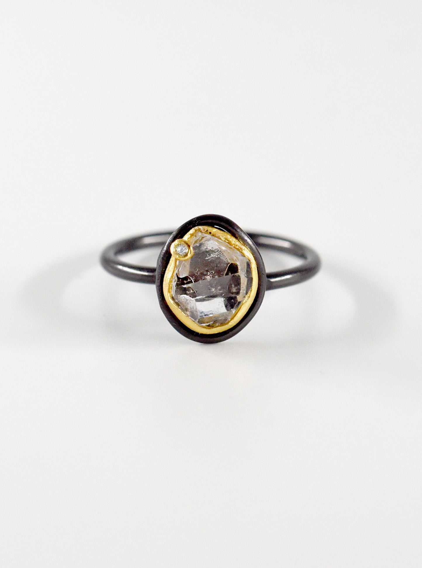 Mini Double Bezel Herkimer Quartz with Diamond Ring