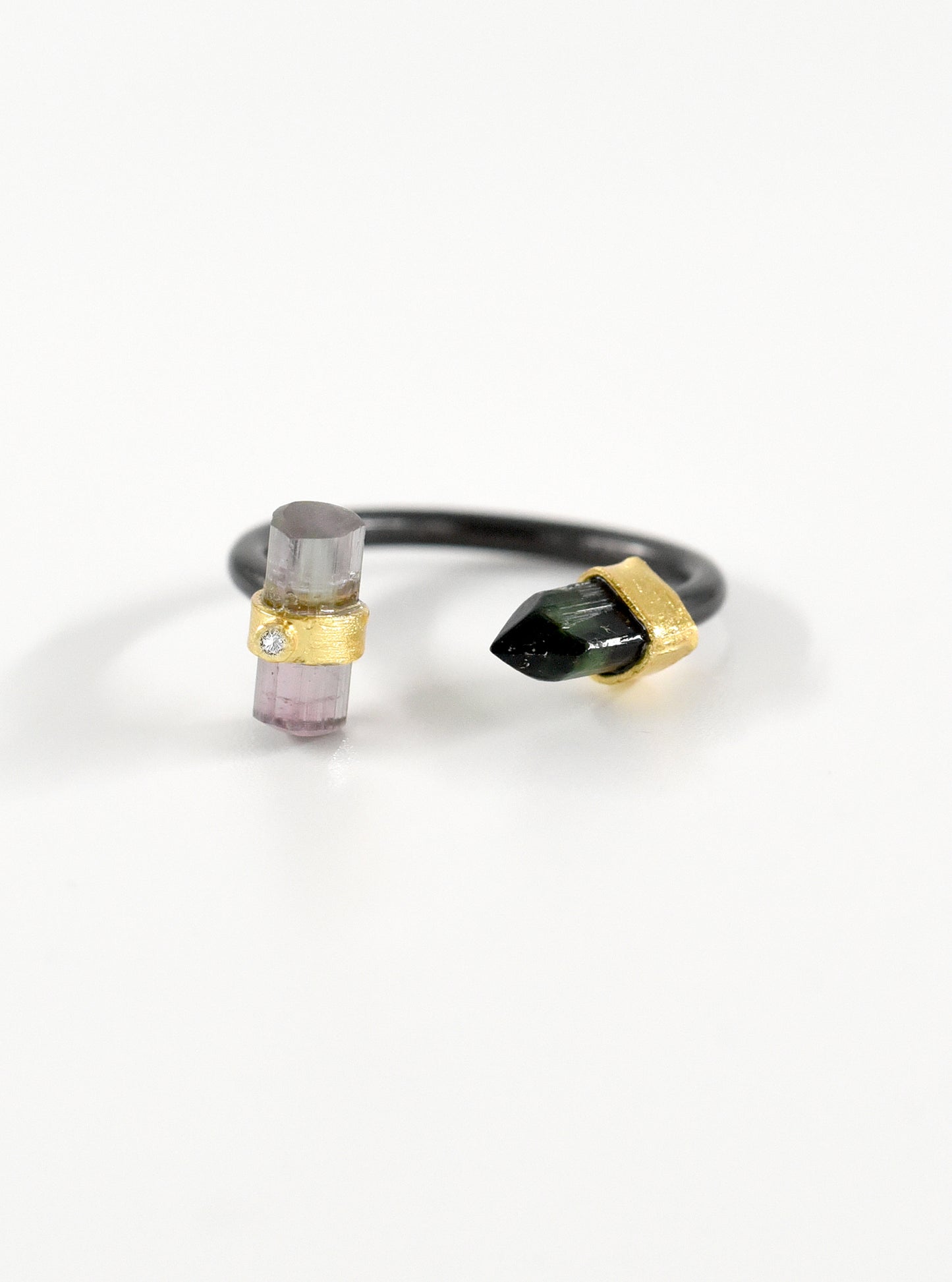Tourmaline Bar and Point Diamond Ring