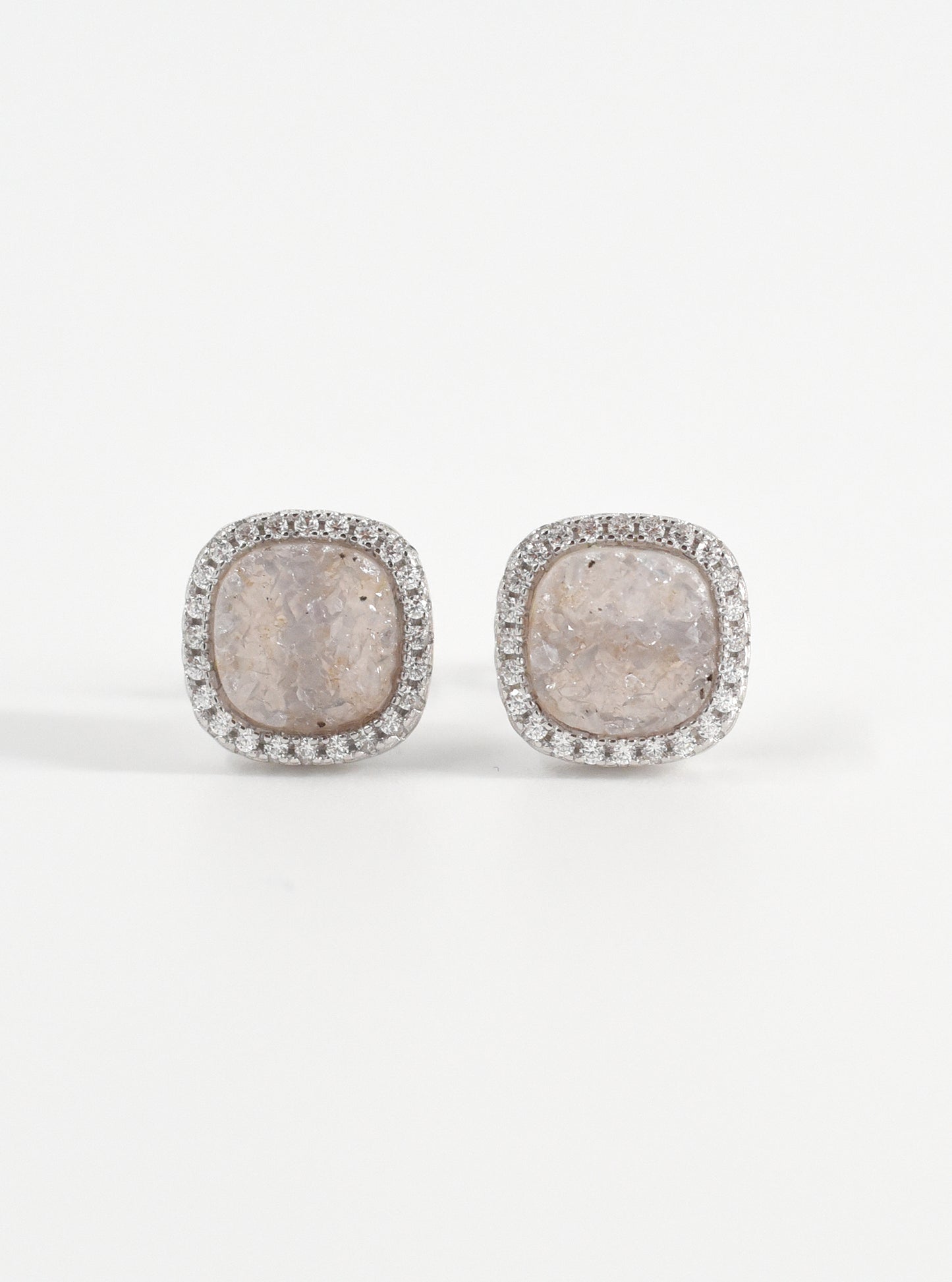 Glitter Druzy Cushion Stud Earrings