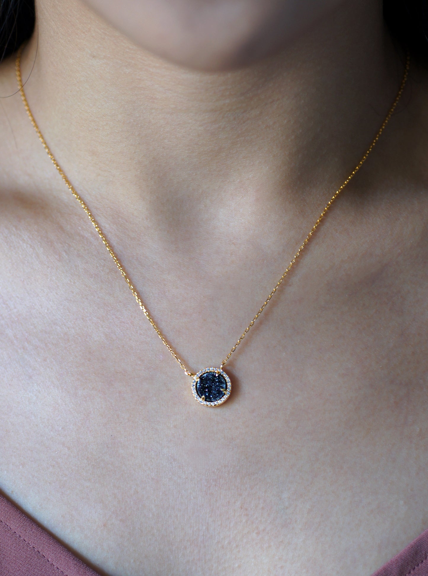 Glitter Druzy Mini Round Necklace