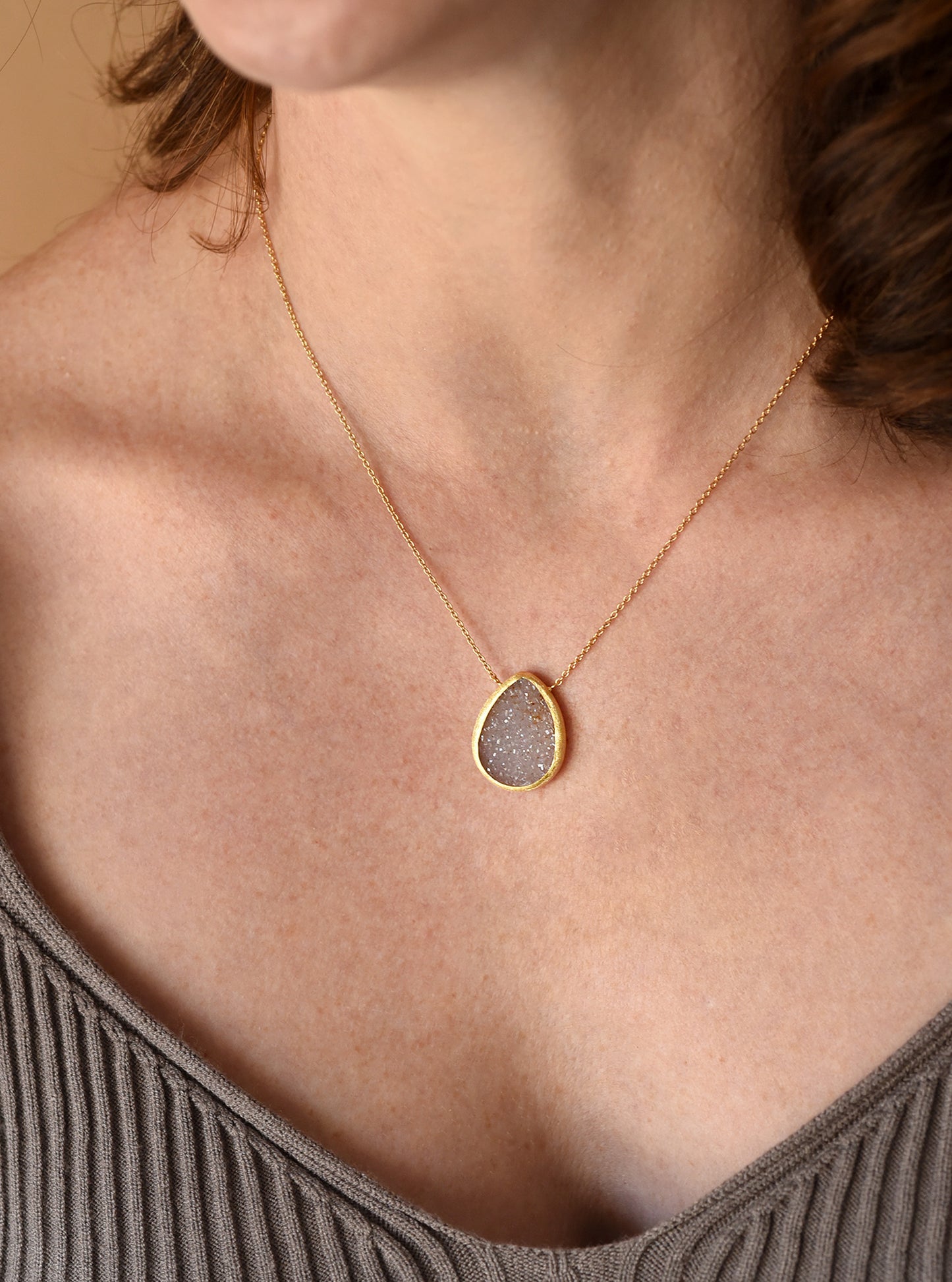 Shining Druzy Teardrop Necklace