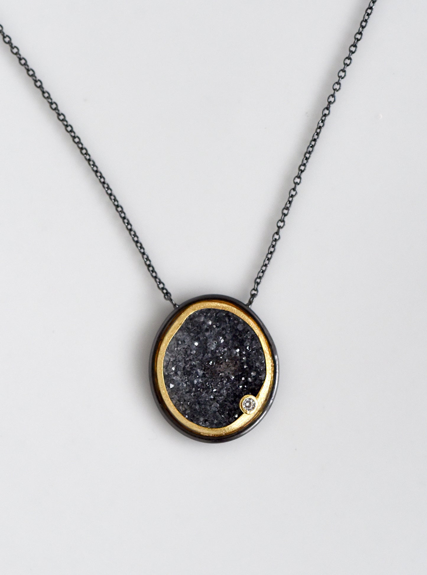 Egg Shape Druzy Necklace with CZ
